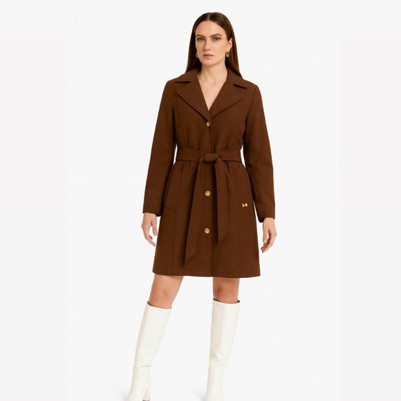 Brand New Halston Classy Trench Coat with Belt and Hoodie Medium - Picture 1 of 6